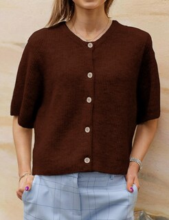 Foto 7 | Foto 7 | Jersey Tipo Cárdigan Scusty Para Mujer Manga Corta Con Botones Marrón - Venta Internacional.