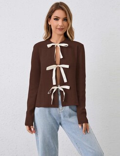 Foto 3 | Foto 3 | Jersey Tipo Cárdigan Msbesyor Con Pajarita Abierta En La Parte Delantera Para Mujer - Venta Internacional.