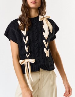 Foto 2 | Foto 2 | Chaleco Tipo Suéter Lordree Sin Mangas Con Cinta Con Cordones Para Mujer Negro - Venta Internacional.
