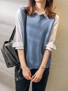 Foto 2 | Foto 2 | Chaleco Tipo Suéter Wowcarbazole Para Mujer Casual De Punto Acanalado Azul - Venta Internacional.