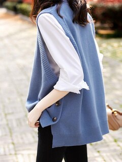 Foto 3 | Foto 3 | Chaleco Tipo Suéter Wowcarbazole Para Mujer Casual De Punto Acanalado Azul - Venta Internacional.