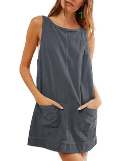 Foto 1 | Foto 1 | Vestido Holgado De Pana Para Mujer Cuello Redondo Gris Oscuro - Venta Internacional.