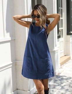 Foto 5 | Foto 5 | Vestido De Pana Sin Mangas Para Mujer A Line Dustyblue-m - Venta Internacional.