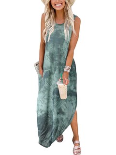 Foto 2 | Foto 2 | Vestido Largo Holgado Sin Mangas Con Aberturas Sundress Jeqeocafy - Venta Internacional.