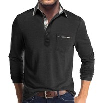 Polo Aulemen De Manga Larga Con Bolsillo Para Hombre  Color Negro - Venta Internacional.