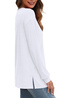 Foto 3 | Foto 3 | Camiseta Tipo Túnica Ofeefan Blanca De Manga Larga Holgada Para Mujer - Venta Internacional.
