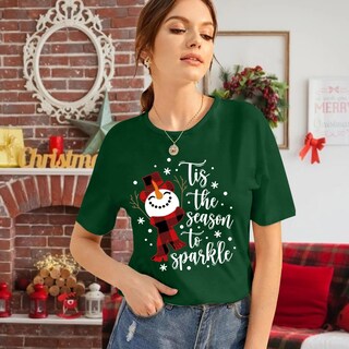 Foto 2 | Foto 2 | Camiseta Euow Christmas Santa Graphic Para Mujer Con Estampado Navideño - Venta Internacional.