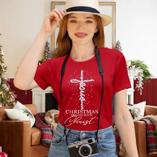 Foto 5 | Foto 5 | Camiseta Euow Christmas Santa Graphic Para Mujer Con Estampado Navideño - Venta Internacional.