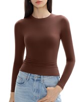 Camisa De Manga Larga C202 Para Mujer Con Cuello Redondo  Color Cacao  Talla X-small - Venta Internacional.