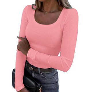 Foto 1 | Foto 1 | Camisa De Manga Larga Para Mujer Ya Belt  Punto Acanalado  Entallada  Rosa  M - Venta Internacional.