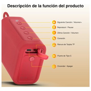 Foto 4 | Foto 4 | Bocina Bluetooth Portátil 7w Pequeño Altavoz Eo Safe Imports Esi-22067 Rojo
