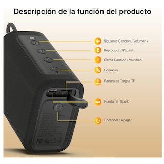 Foto 3 | Foto 3 | Bocina Bluetooth Portátil 7w Pequeño Altavoz Eo Safe Imports Esi-22066 Negro