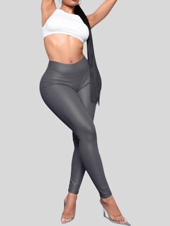 Foto 4 | Foto 4 | Set De Dos Leggins Moda Elegante Casual Lic-0105-px2 Azul Y Gris Oscuro Mujer Vinipiel