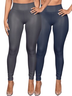 Foto 1 | Foto 1 | Set De Dos Leggins Moda Elegante Casual Lic-0105-px2 Azul Y Gris Oscuro Mujer Vinipiel