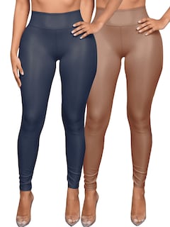 Foto 1 | Foto 1 | Set De Dos Leggins Moda Elegante Casual Lic-0105-px2 Azul Y Beige Mujer Vinipiel