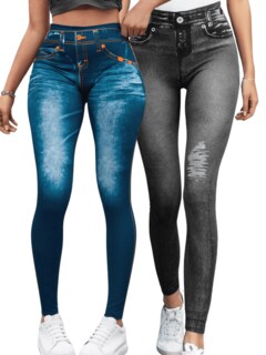 Foto 1 | Foto 1 | Pack De 2 Leggins Unitalla Mujer Mezclilla Lic-55-5-px2 Azul D17 Y Negro D19 Faja Alta Estilo Pantalón Mezclilla