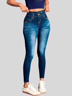 Foto 7 | Foto 7 | Pack De 2 Leggins Unitalla Mujer Mezclilla Lic-55-5-px2 Azul D17 Y Negro D19 Faja Alta Estilo Pantalón Mezclilla