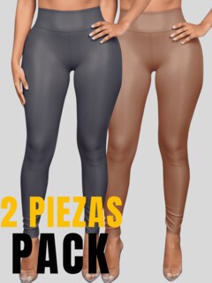 Foto 5 | Foto 5 | Set De Dos Leggins Moda Elegante Casual Lic-0105-px2 Beige Y Gris Oscuro Mujer Vinipiel