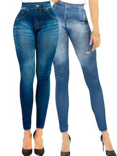 Foto 1 | Foto 1 | Pack De 2 Leggins Unitalla Mujer Mezclilla Faja Alta Estilo Pantalón Mezclilla Lic-55-5-px2 Variedad De Diseños
