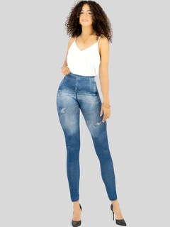 Foto 6 | Foto 6 | Pack De 2 Leggins Unitalla Mujer Mezclilla Faja Alta Estilo Pantalón Mezclilla Lic-55-5-px2 Variedad De Diseños