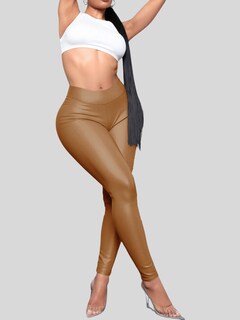 Foto 4 | Foto 4 | Set De Dos Leggins Moda Elegante Casual Lic-0105-px2 Beige Y Cafe Claro Mujer Vinipiel