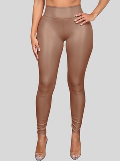 Foto 6 | Foto 6 | Set De Dos Leggins Moda Elegante Casual Lic-0105-px2 Beige Y Cafe Claro Mujer Vinipiel