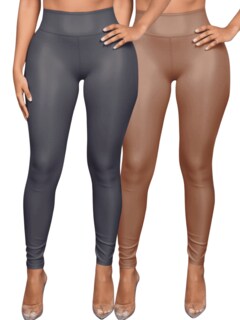 Foto 1 | Foto 1 | Set De Dos Leggins Moda Elegante Casual Lic-0105-px2 Beige Y Gris Oscuro Mujer Vinipiel