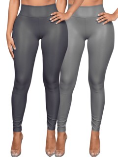Foto 1 | Foto 1 | Set De Dos Leggins Moda Elegante Casual Lic-0105-px2 Gris Y Gris Oscuro Mujer Vinipiel