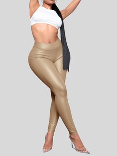 Foto 4 | Foto 4 | Set De Dos Leggins Moda Elegante Casual Lic-0105-px2 Beige Y Beige Claro Mujer Vinipiel