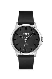 Foto 1 | Foto 1 | Reloj Para Hombre Hugo #first 1530188 Acero Inoxidable Esfera Negra Correa De Piel Negra 43 Mm