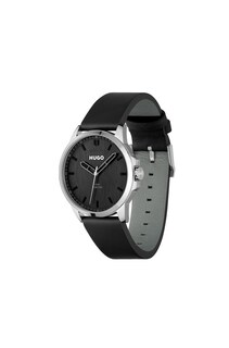 Foto 2 | Foto 2 | Reloj Para Hombre Hugo #first 1530188 Acero Inoxidable Esfera Negra Correa De Piel Negra 43 Mm