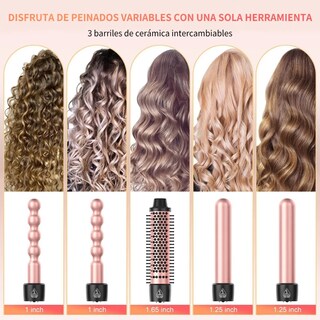 Foto 5 | Foto 5 | Juego De Varita Rizadora De Pelo 3 En 1 Con Cepillo Térmico Y 2 Barriles De Turmalina Rosa