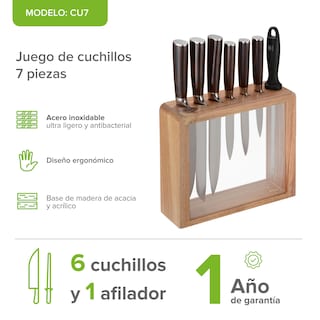 Foto 3 | Foto 3 | Juegos De Cuchillos 7 Piezas En Acero Inoxidable Con Base De Madera Avera Cu7