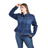 Chamarra de Mezclilla con Olanes Roman Fashion Azul para Mujer