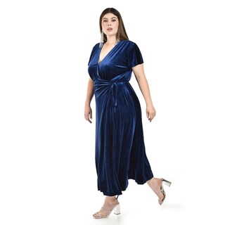 Foto 2 | Foto 2 | Vestido de Fiesta Roman Fashion Envolvente de Terciopelo Azul Marino para Mujer