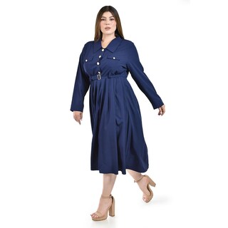 Foto 2 | Foto 2 | Vestido Camisero con Cinturón Roman Fashion Azul para Mujer
