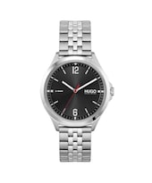 Reloj Para Hombre Hugo #suit 1530216 Acero Inoxidable Con Brazalete Plateado Y Carátula Negra 44.9 Mm