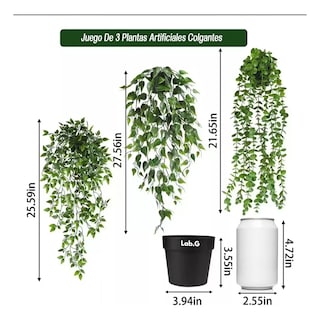 Foto 2 | Foto 2 | Plantas Artificiales Colgantes Decorativas con Macetas 3 Piezas