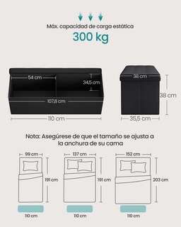 Foto 3 | Foto 3 | Puff de Almacenamiento SongmicsHome Plegable con Acolchado Capacidad 300 kg