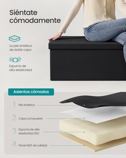 Foto 5 | Foto 5 | Puff de Almacenamiento SongmicsHome Plegable con Acolchado Capacidad 300 kg