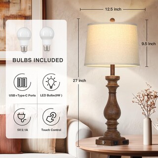 Foto 2 | Foto 2 | Lámpara Cinkeda 29'' Vintage Estilo Granja Con Puertos Usb Y Toma Ac Juego De 2 - Venta Internacional.