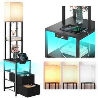 Foto 1 | Foto 1 | Lámpara De Pie Adicional Con Luz Nocturna De 11 Colores 2 Puertos Usb Y 1 Toma - Venta Internacional.