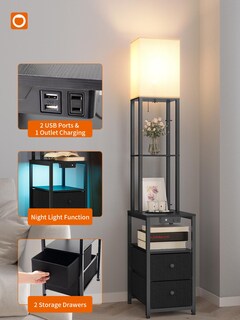 Foto 5 | Foto 5 | Lámpara De Pie Adicional Con Luz Nocturna De 11 Colores 2 Puertos Usb Y 1 Toma - Venta Internacional.
