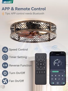 Foto 5 | Foto 5 | Ventilador De Techo Lediary De 23 Pulgadas Con Control Remoto Empotrado Para Aplicación Negro Y Dorado - Venta Internacional.
