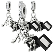 Collar Charm Plata Calavera Music Mxcxx-004 4piezas Plata S925 Chapa Multicolor