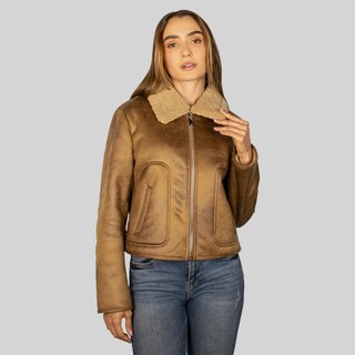 Foto 2 | Foto 2 | Chamarra De Gamuza Para Mujer Con Cuello De Peluche Greenlander Beige