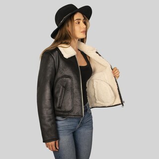 Foto 4 | Foto 4 | Chamarra De Gamuza Para Mujer Con Cuello De Peluche Greenlander Negro