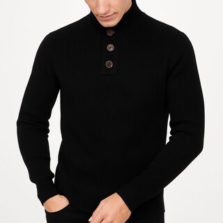 Foto 2 | Foto 2 | Suéter Tejido Cuello Alto Color Negro Con Botones Para Hombre Chb Chili Beans Clothing Co.