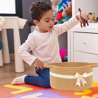 Foto 3 | Foto 3 | Cesta Tejida Con Cuerda Homeypine 30x20x13 Cm Para Bebé Con Lazo - Venta Internacional.