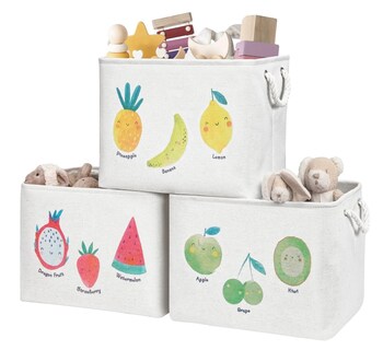 Foto 1 | Foto 1 | Set De 3 Canastas Para Almacenaje De Juguetes Decomomo 42l Con Estampado De Frutas - Venta Internacional.